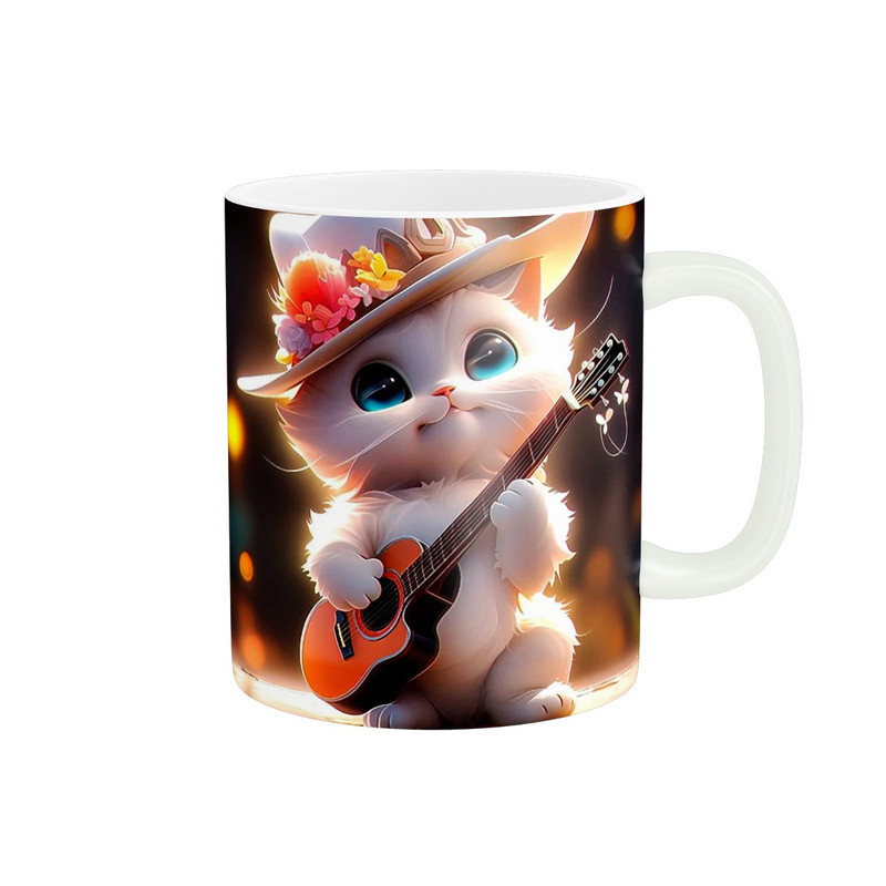 ماگ طرح گربه گیتار زن کد 1030